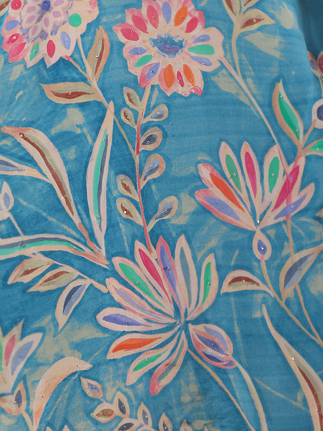 Floral Printed Straight Fit Kurta with Pant & Dupatta - Blue