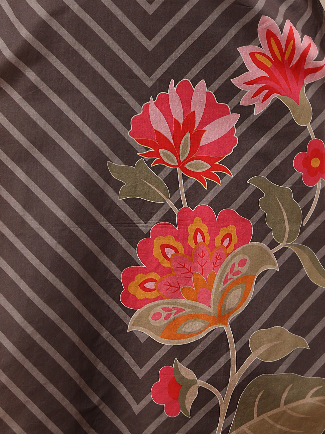 Abstract Floral Printed & Embroidered Straight Kurta with Pant & Dupatta - Grey