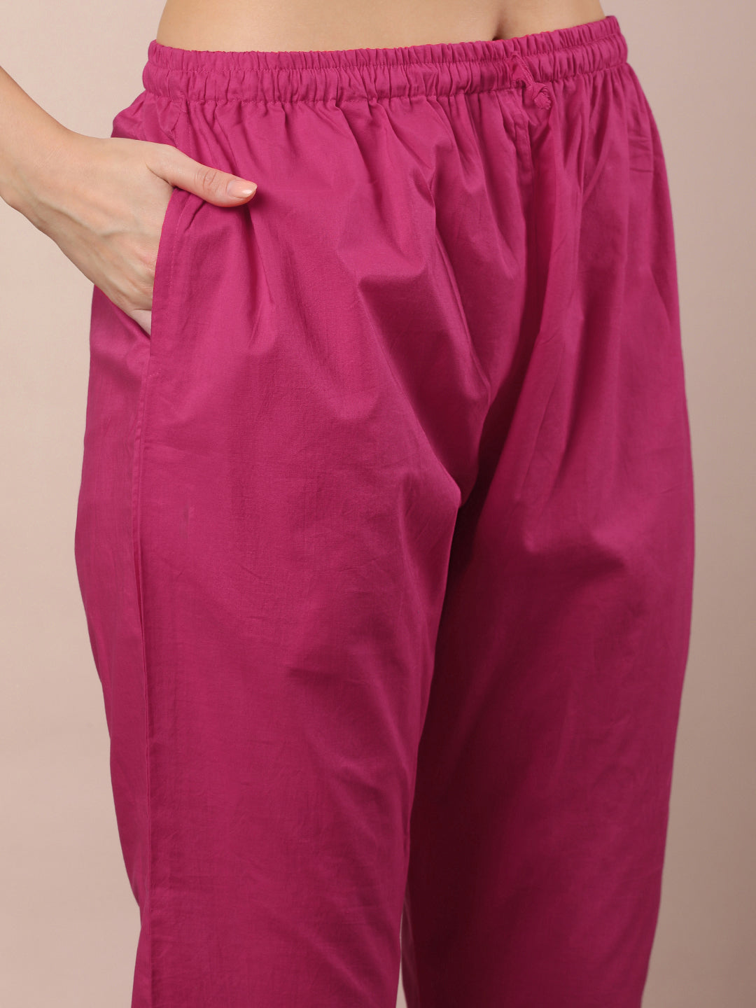 Abstract Floral Printed & Embroidered Straight Kurta with Pant & Dupatta - Pink