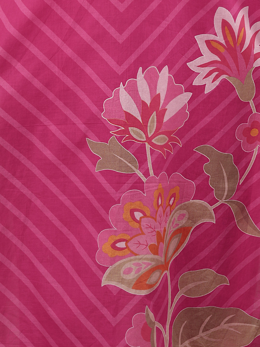Abstract Floral Printed & Embroidered Straight Kurta with Pant & Dupatta - Pink