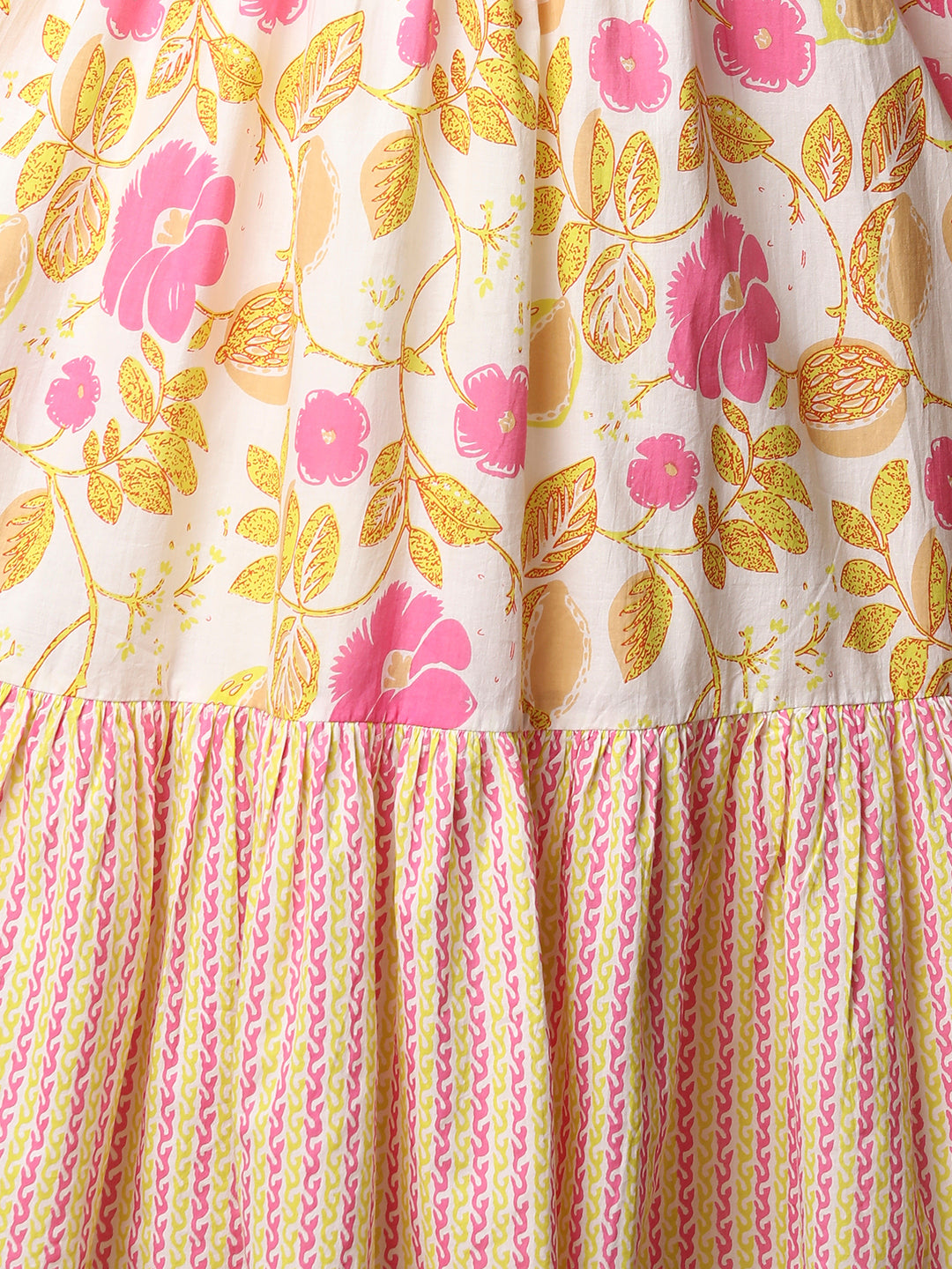 Ethnic Floral Printed A-Line Pleated Midi Dress - Off White