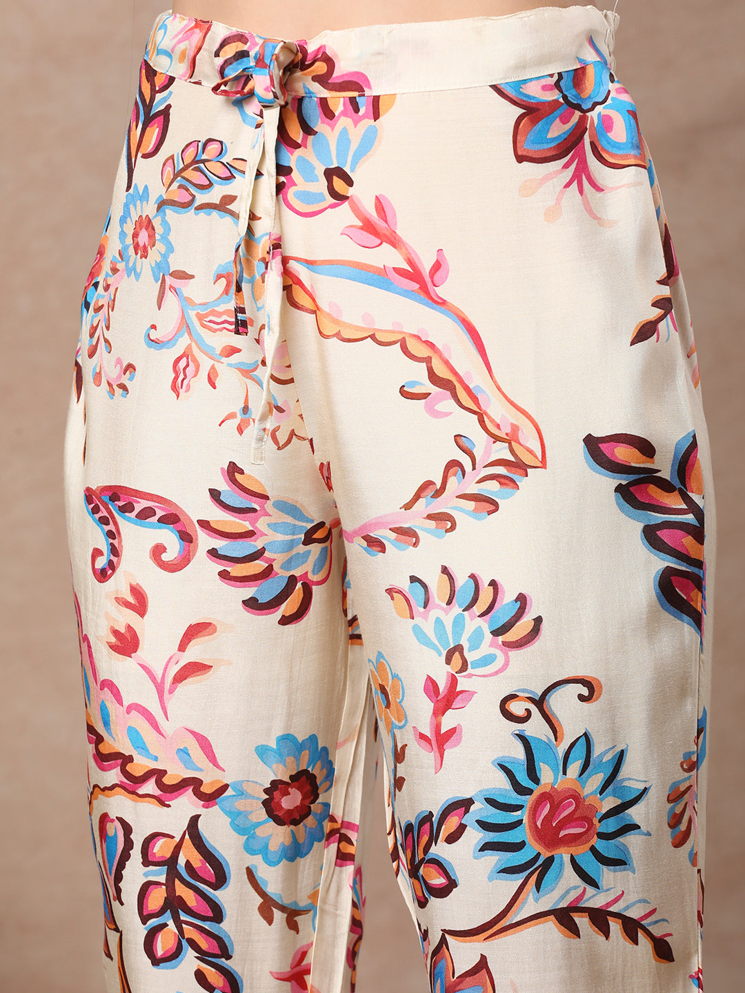 Abstract Floral Printed Straight Fit Co-ord Set - Off White