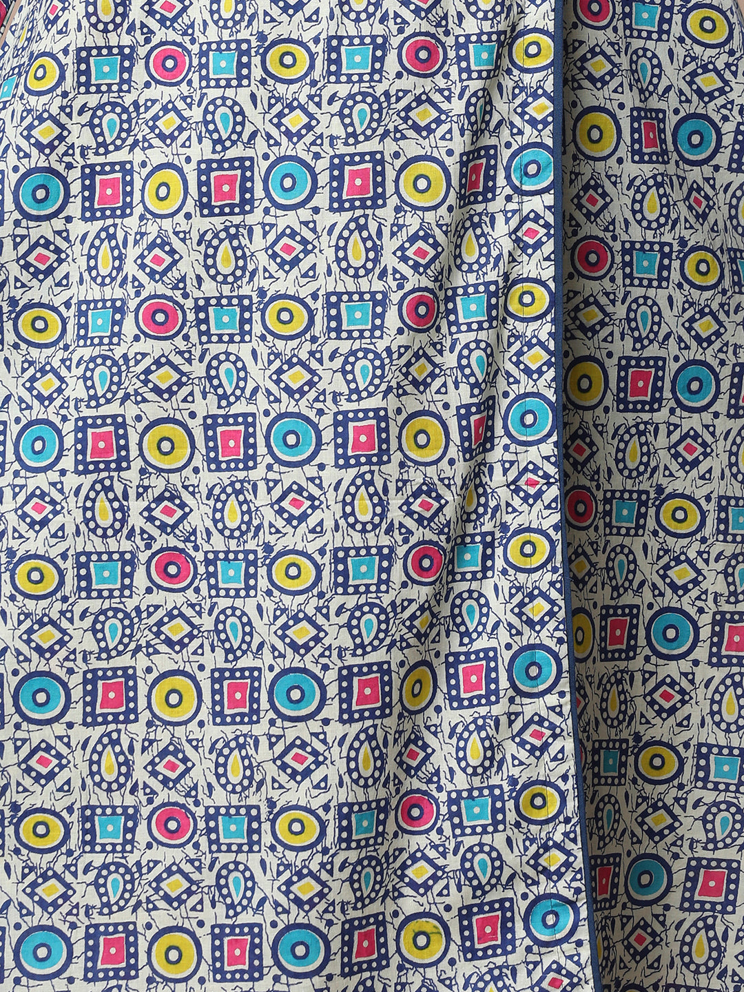 Ethnic Geometric Printed A-Line Angrakha Style Flared Kurta - Blue