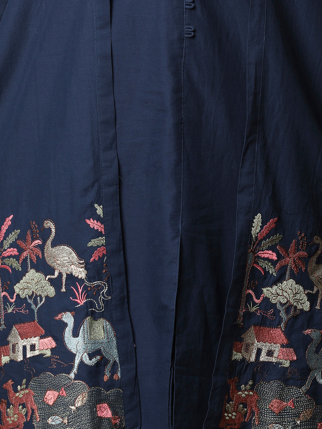 Solid A-line Kurta with Flora & Fauna Zari Threadwork Embroidered Jacket & Pant - Blue