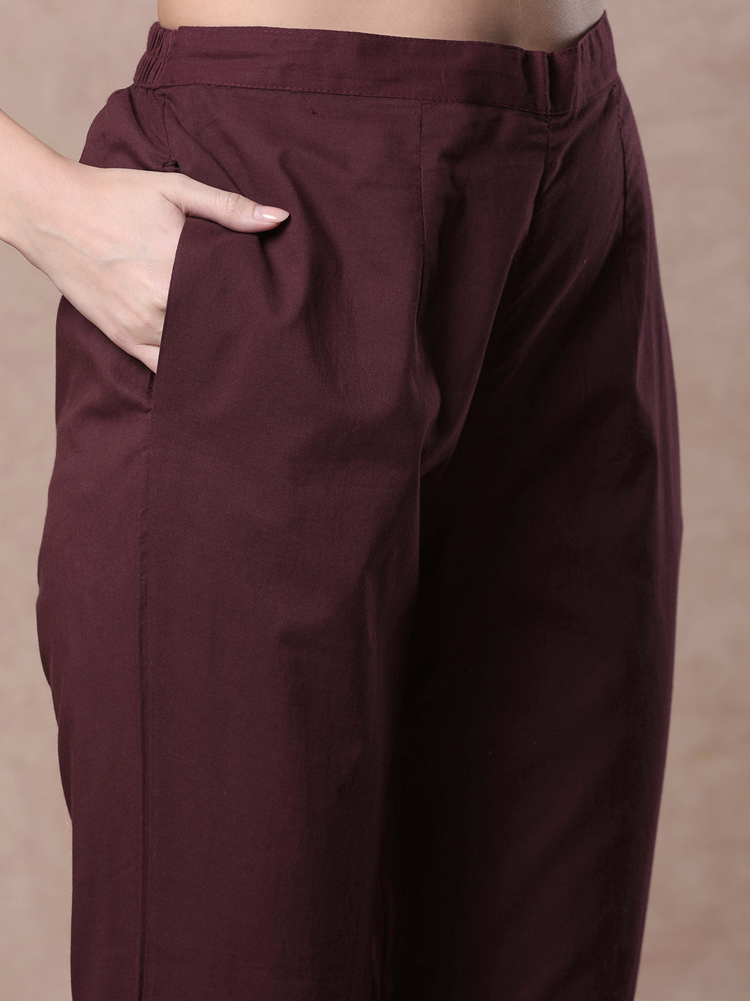 Solid A-line Kurta with Flora & Fauna Zari Threadwork Embroidered Jacket & Pant - Burgundy