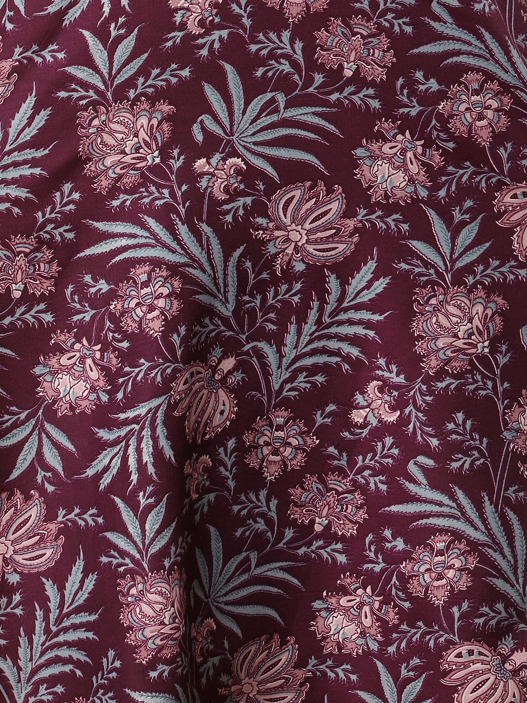 Floral Printed & Embroidered Straight Fit Kurta with Pant & Dupatta - Burgundy