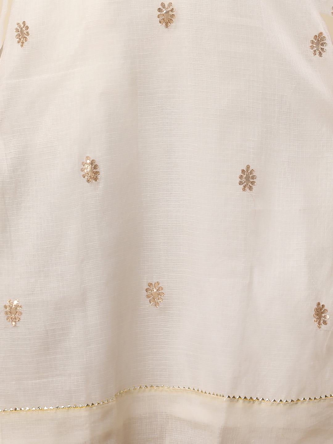 Solid Gota Patti Embroidered Straight Cut Kurta with Pant & Dupatta - Off White