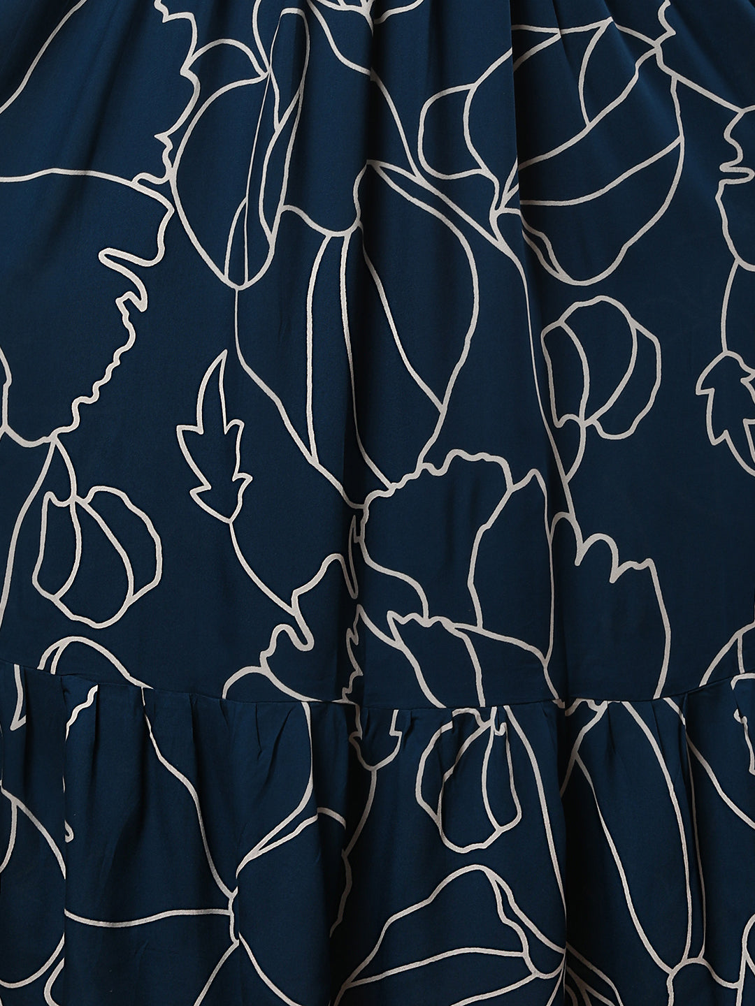 Abstract Printed & Mirror Embroidered A-Line Plated Maxi Dress - Blue
