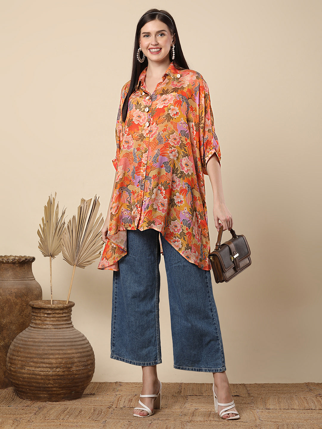Wild Botanica Printed Kaftan Chinnon Chiffon Top - Orange
