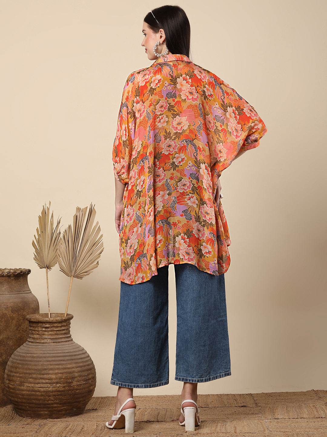 Wild Botanica Printed Kaftan Chinnon Chiffon Top - Orange