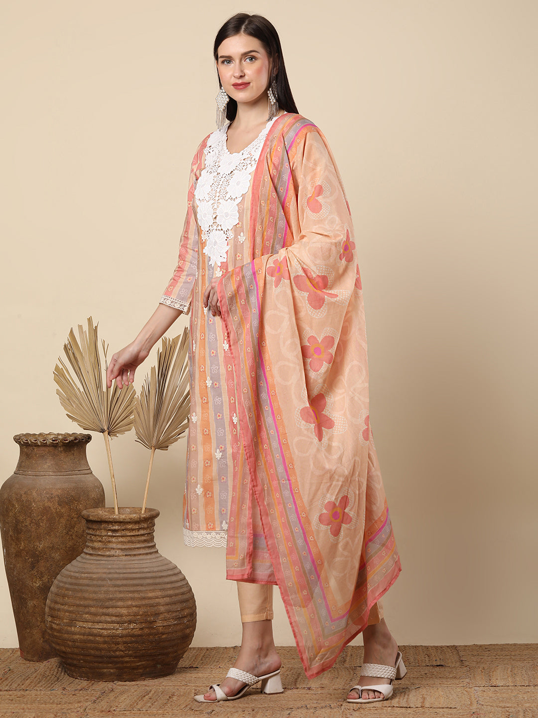 Ethnic Floral & Printed & Embroidered Straight Fit Kurta with Pant & Dupatta - Mutli