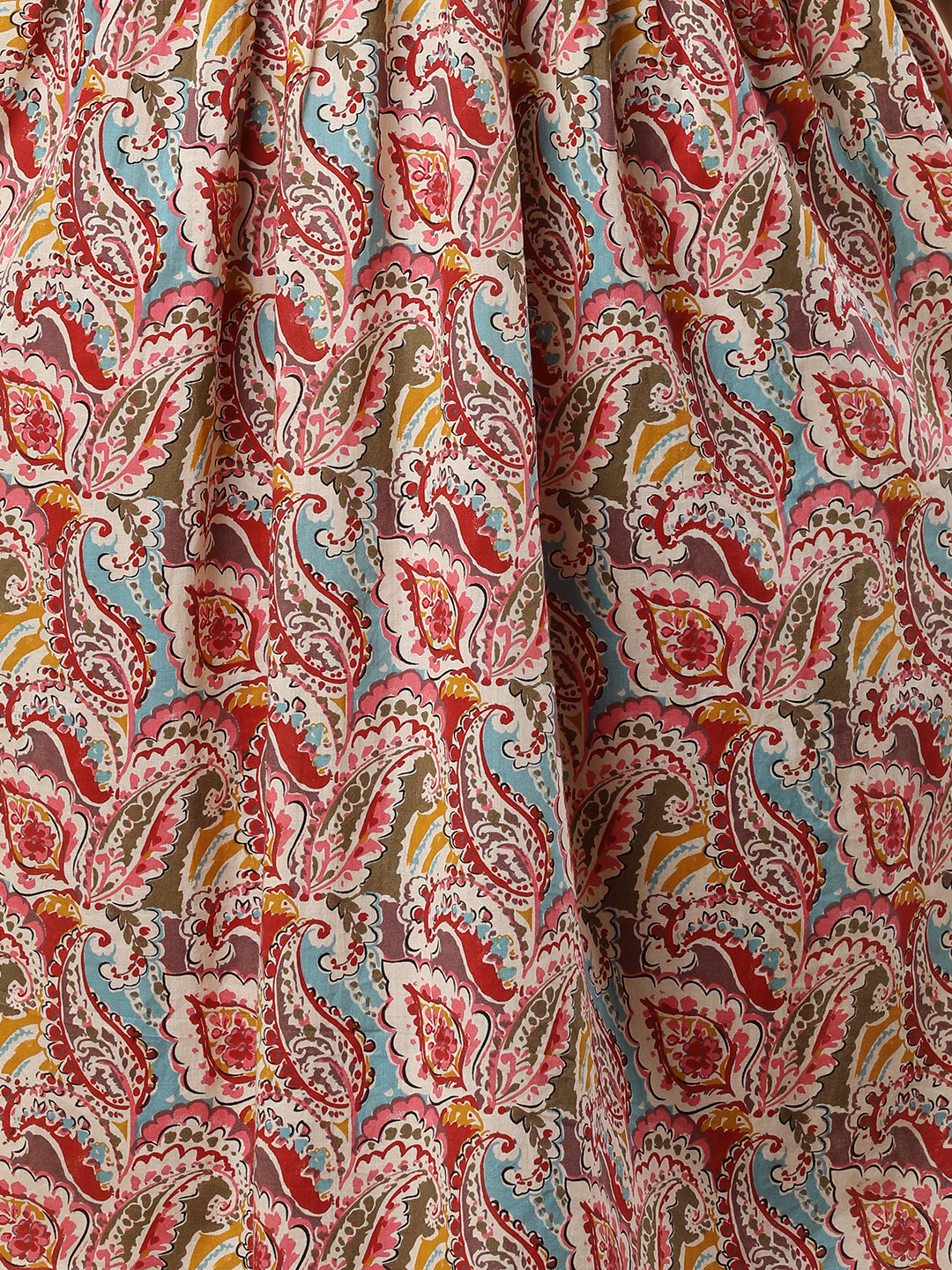 Ethnic Paisley Printed & Pin Tucked A-Line Flared Cotton Kurta - Red