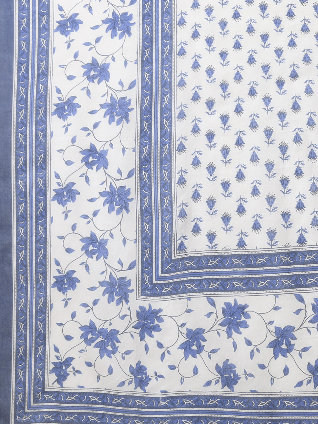 Ethnic Printed & Hand Embroidered Anarkali Flared Kurta with Pant & Dupatta - Off White