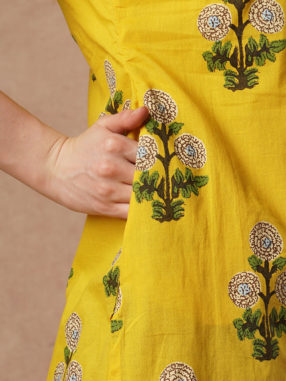 Ethnic Ikat Stylized Printed Straight Fit Cotton Kurta - Yellow