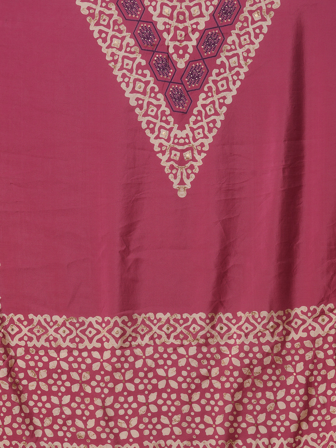 Ethnic Printed & Embroidered Straight Muslin Silk Kurta with Pant & Dupatta - Pink