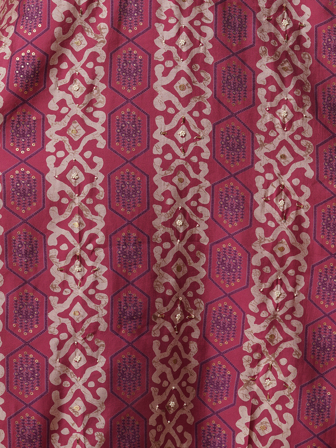 Ethnic Printed & Embroidered Straight Muslin Silk Kurta with Pant & Dupatta - Pink