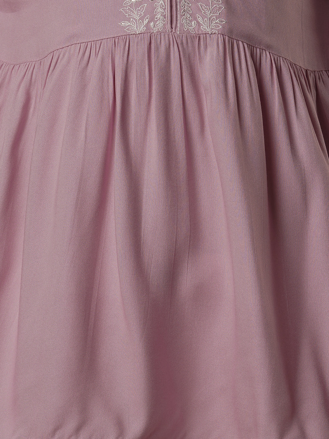 Pink Floral Threadwork Embroidered Straight Fit Pleated Kurti - Pink