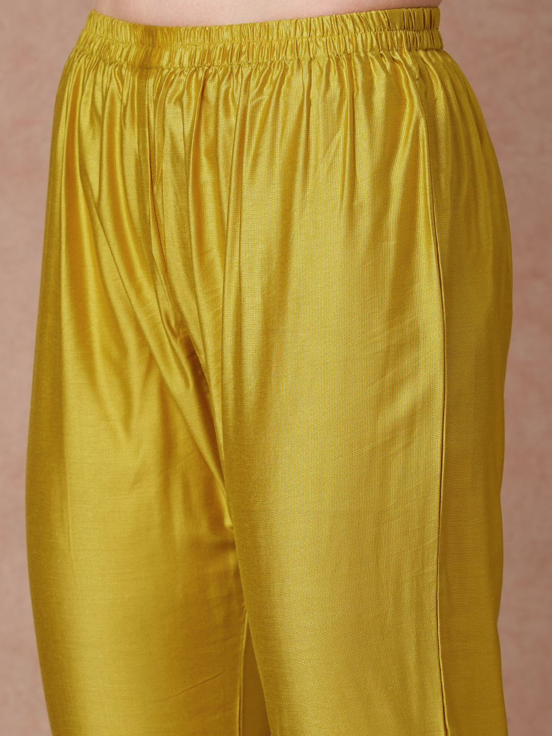 Solid Floral Printed & Hand Embroidered Straight Fit Kurta Set - Yellow