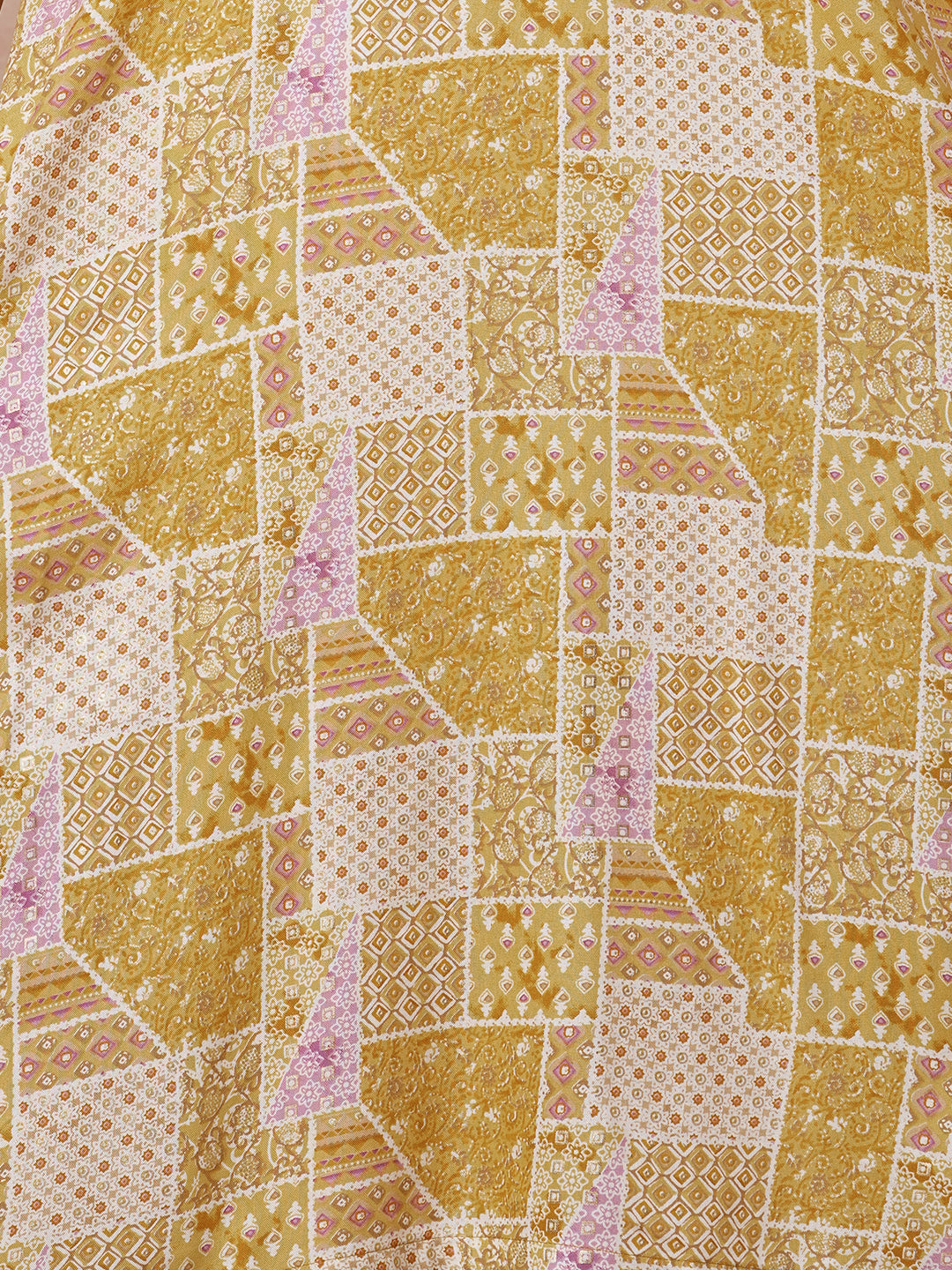 Ethnic Patch Printed & Embroidered Straight Fit Kurta with Pant and Dupatta - Mustard