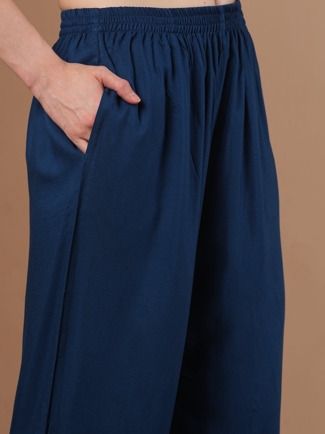 Ethnic Ikat Printed A-Line Flared Kurta with Solid Pant - Blue