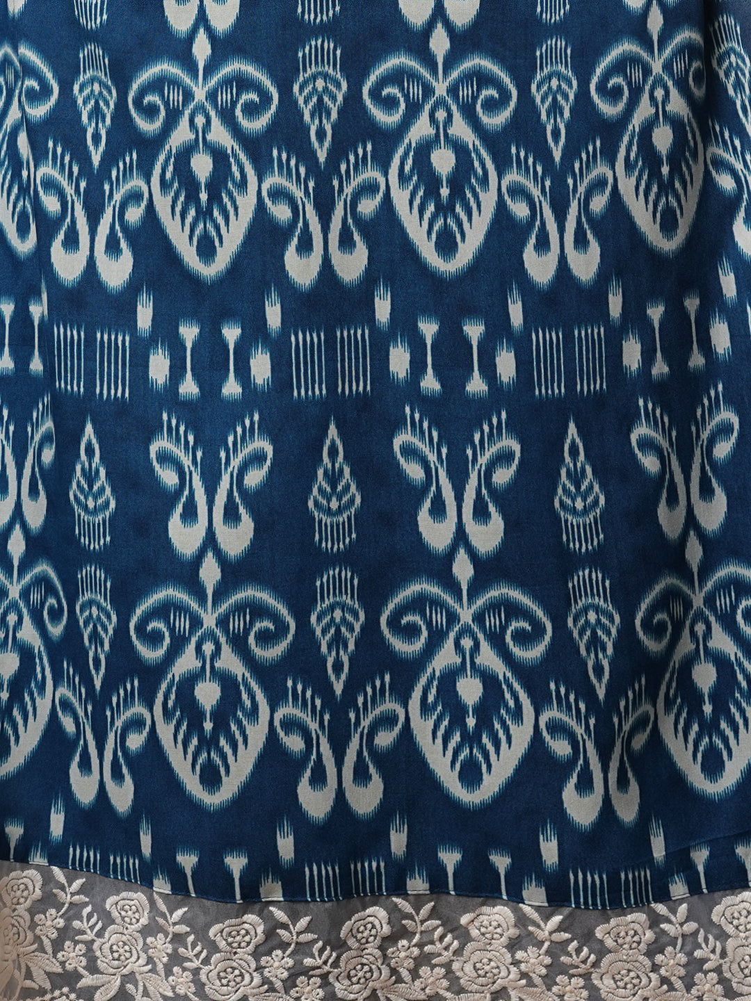 Ethnic Ikat Printed A-Line Flared Kurta with Solid Pant - Blue