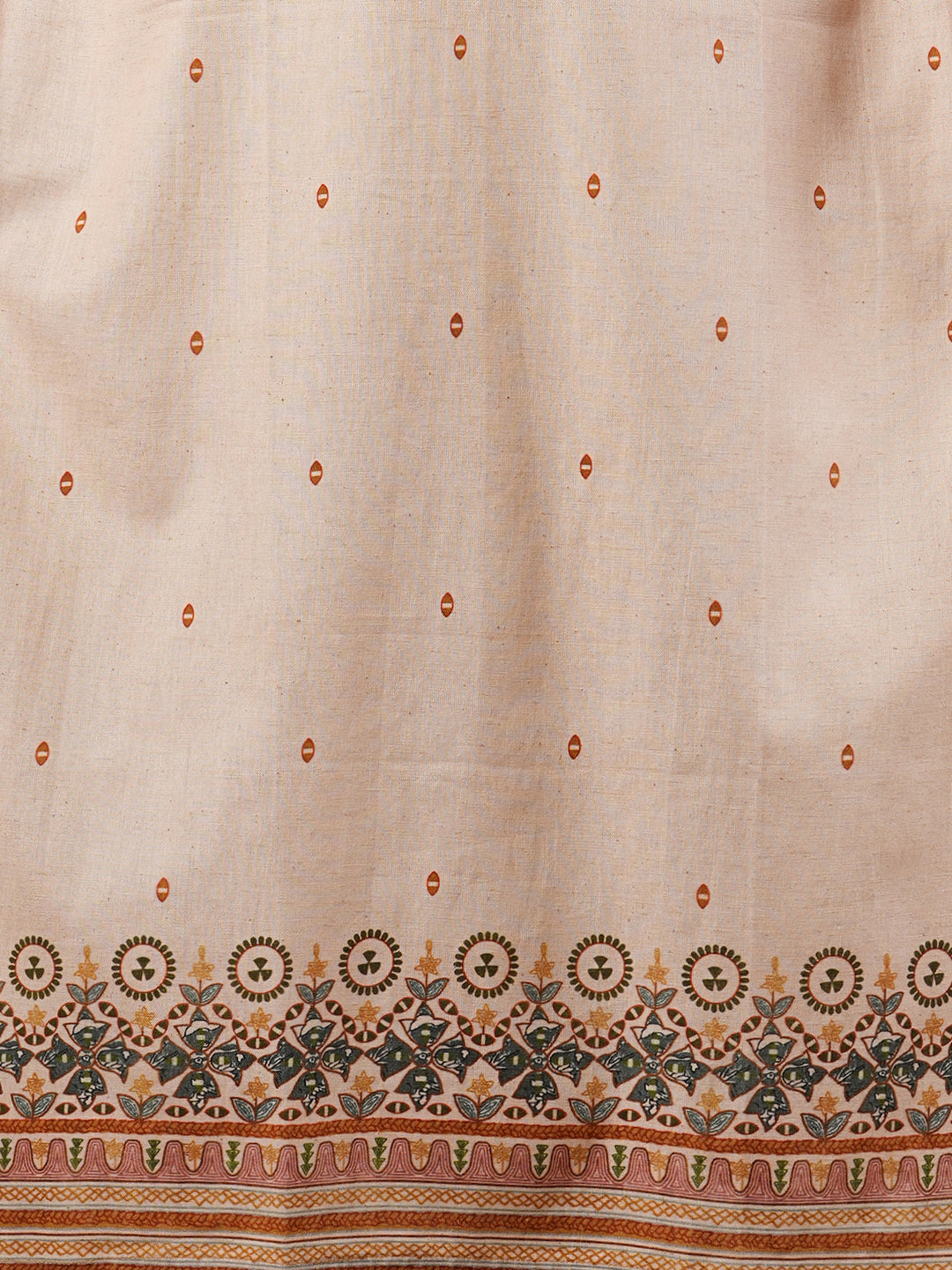 Ethnic Printed Straight Cut Cotton Flax Kurta with Pant & Kalamkari Dupatta - Off White