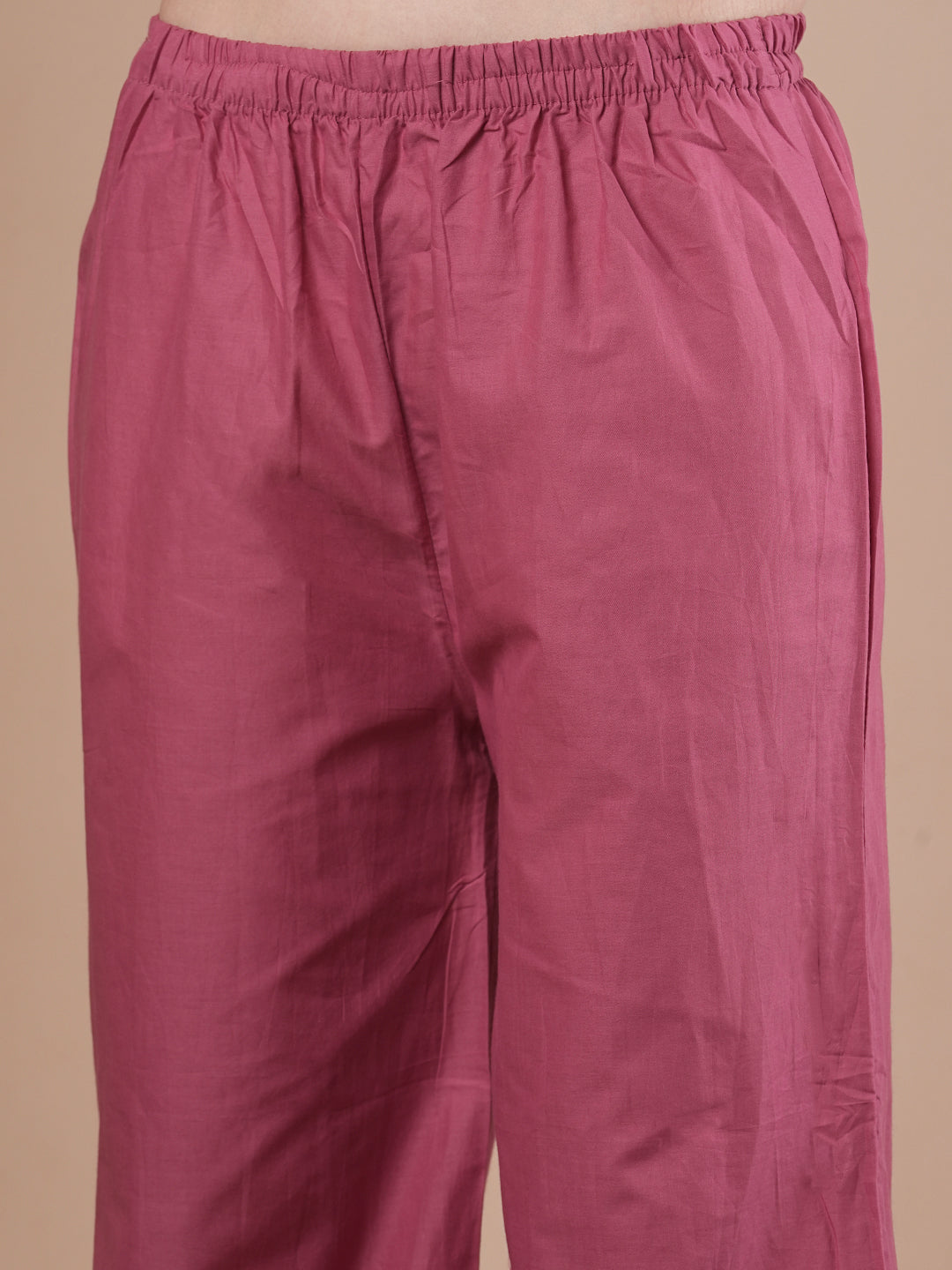 Solid Floral Chikankari Embroidered A-Line Pleated Kurta with Palazzo - Pink