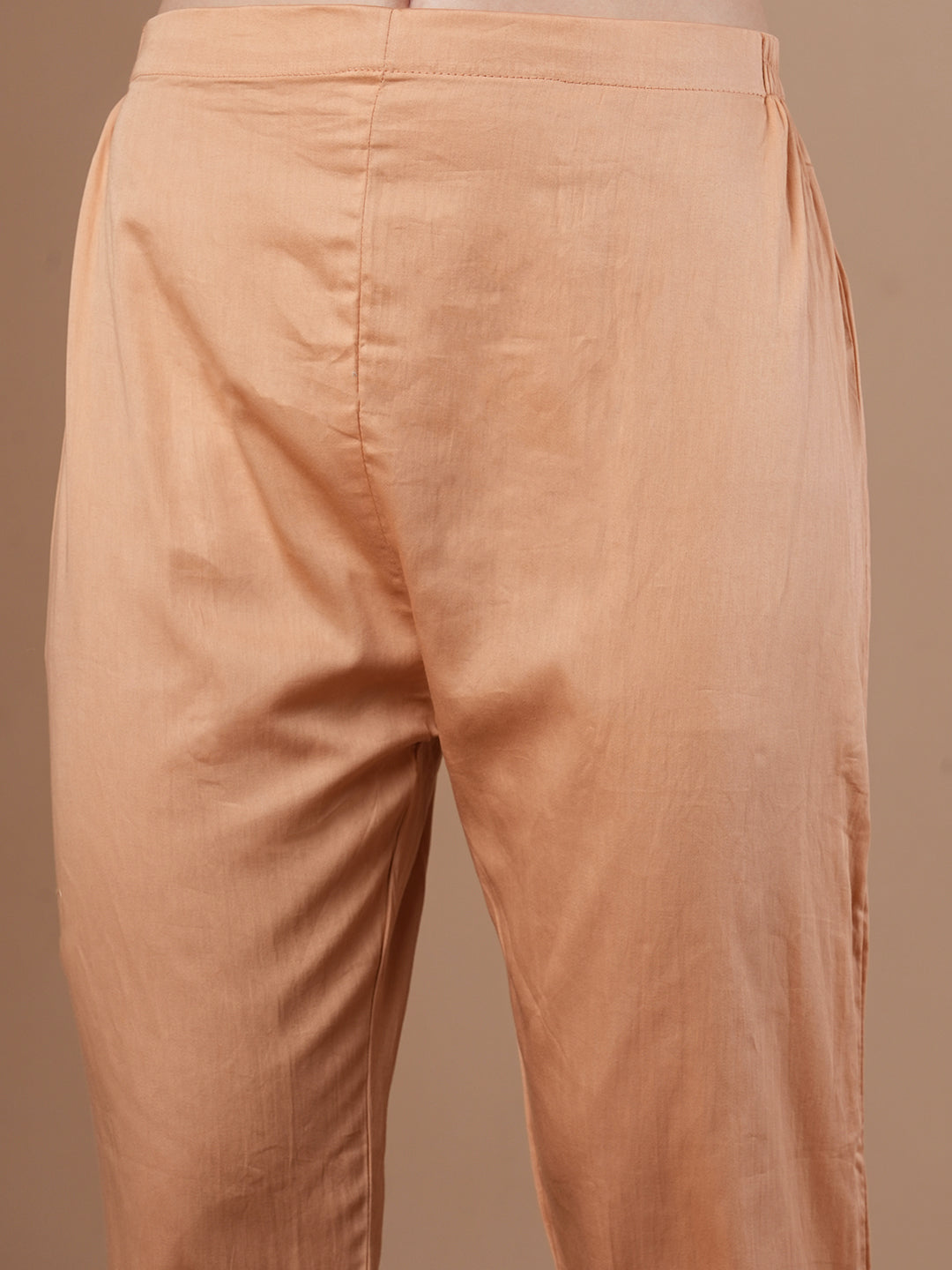 Abstract Floral Printed & Hand Embroidered Straight Kurta with Pant and Dupatta - Cream