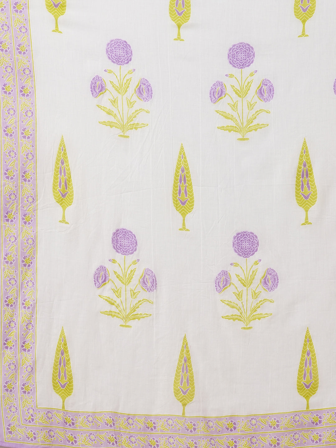 Floral Printed & Embroidered Anarkali Flared Kurta with Pant & Dupatta - White