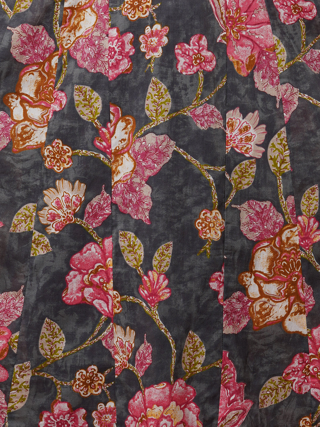 Floral Printed & Embroidered Anarkali Flared Kurta with Pant & Dupatta - Grey