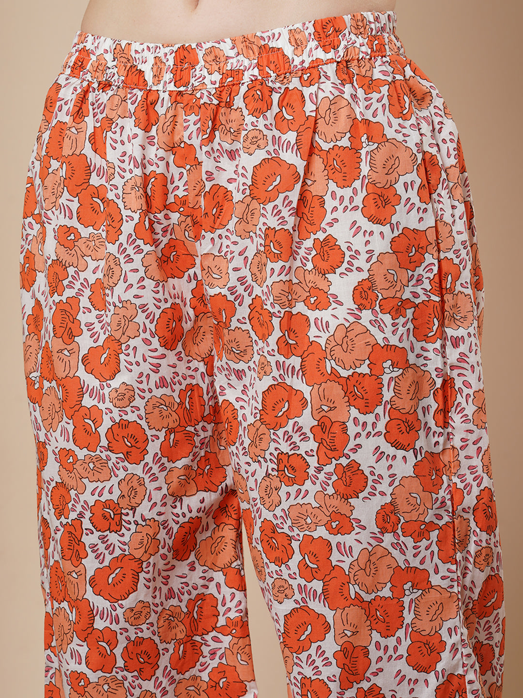 Ethnic Floral Printed & Embroidered A-Line Paneled Kurta with Palazzo and Dupatta - White