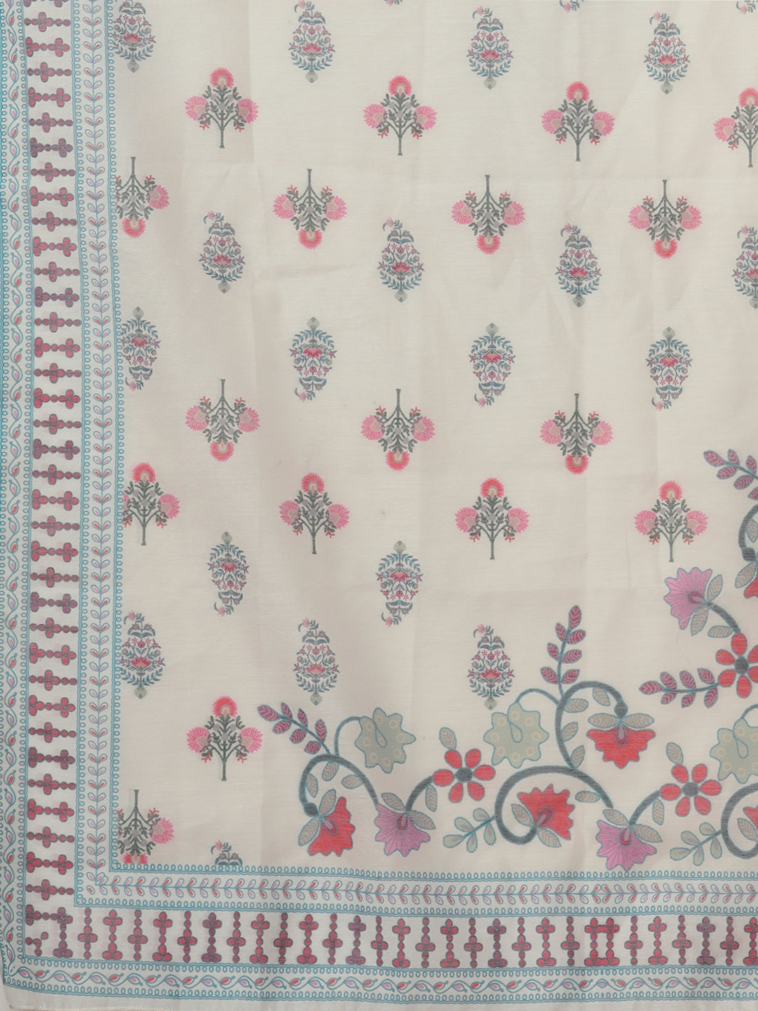 Ethnic Floral Embroidered Straight Fit Kurta Set -Off White