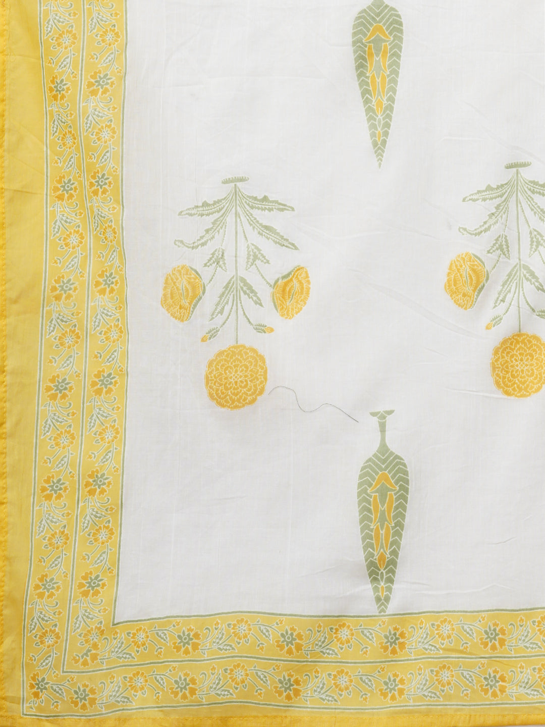 Floral Khari Printed & Embroidered Anarkali Flared Kurta with Pant & Dupatta - White