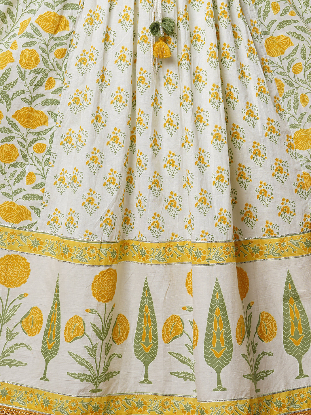 Floral Khari Printed & Embroidered Anarkali Flared Kurta with Pant & Dupatta - White