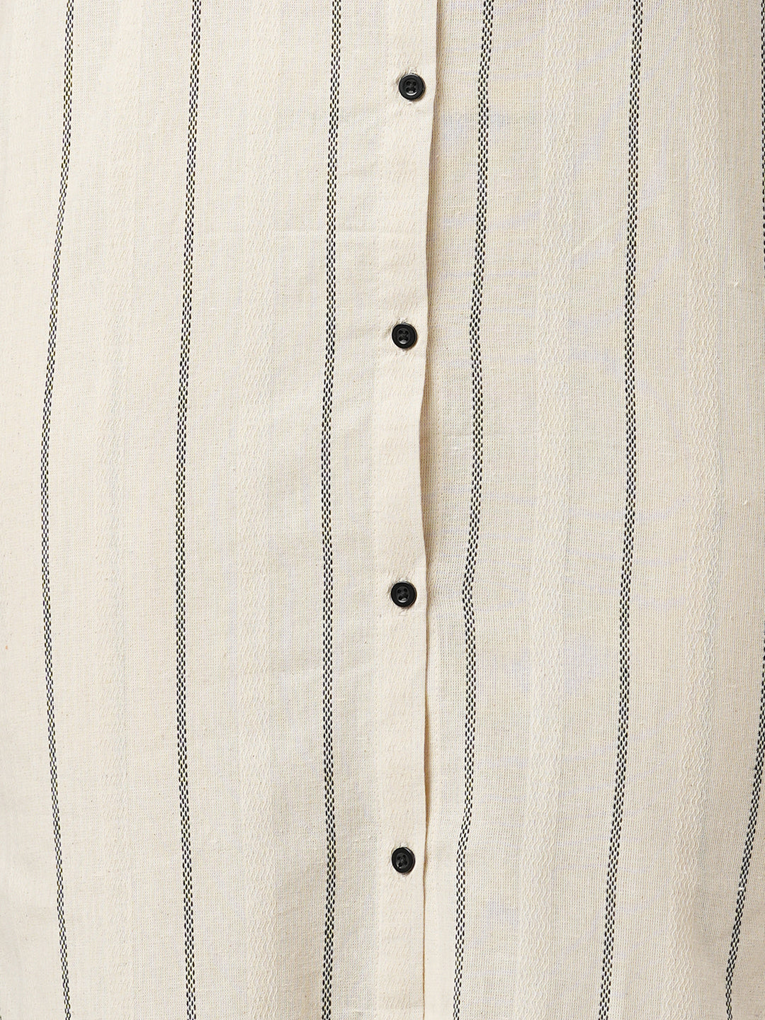 Solid Striped Woven Straight Fit Cotton Flax Co-ord Set - Off White