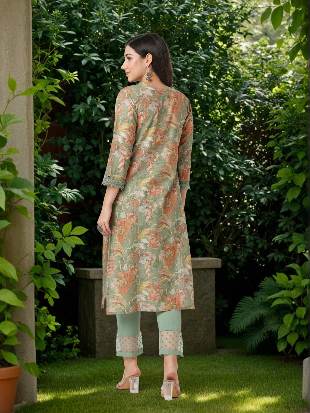 Abstract Floral Printed Straight Fit Kurta - Green