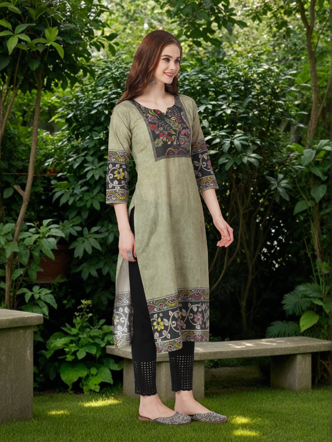 Ethnic Kalamkari Printed Straight Cut Kurta - Grey