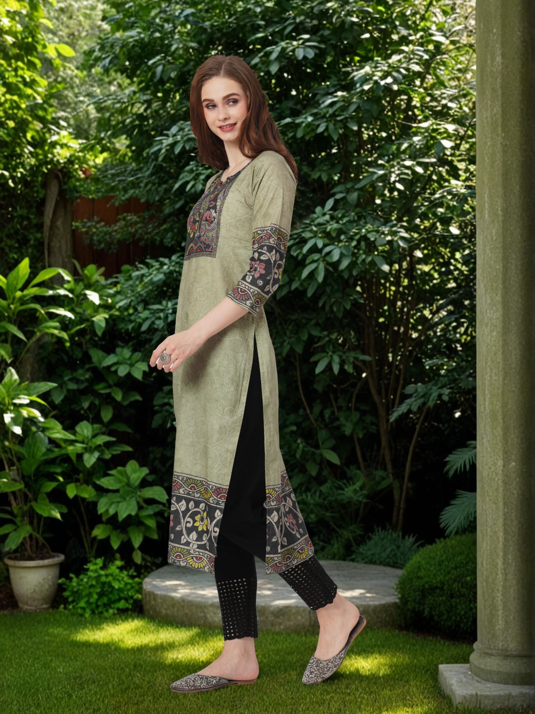 Ethnic Kalamkari Printed Straight Cut Kurta - Grey