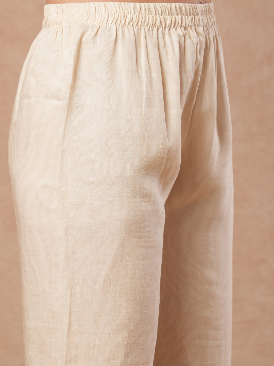 Floral Embroidered & Stripes Printed Co-ord Set - Off White