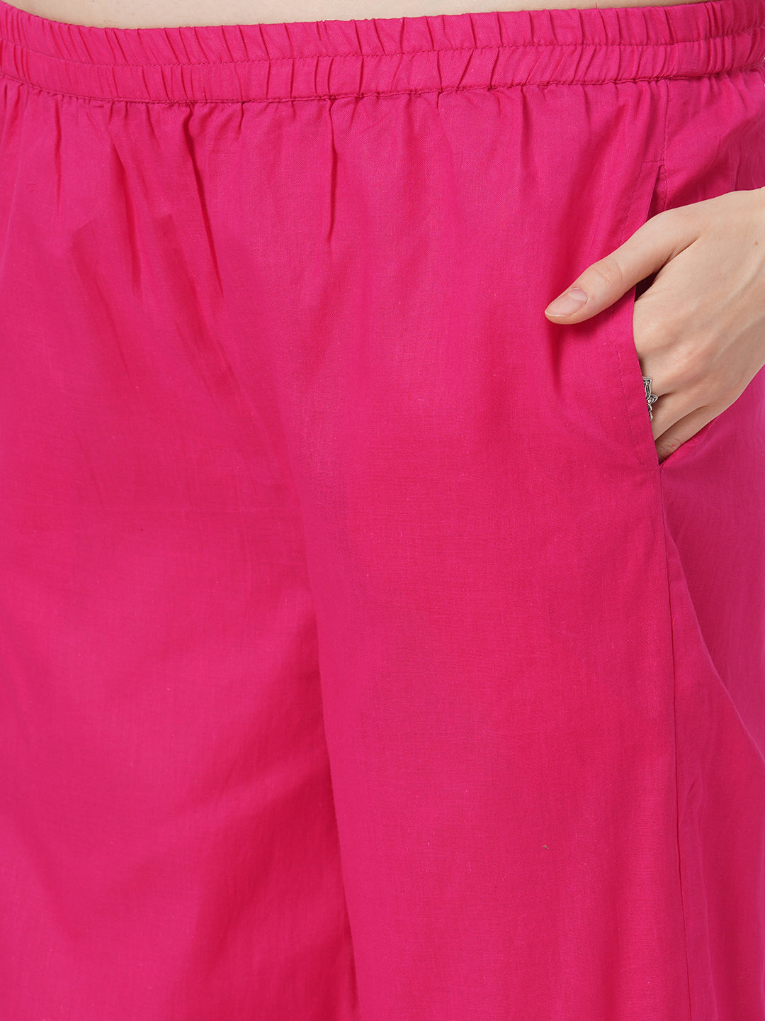 Solid Floral Sequin Embroidered Straight Fit Co-ord Set - Pink