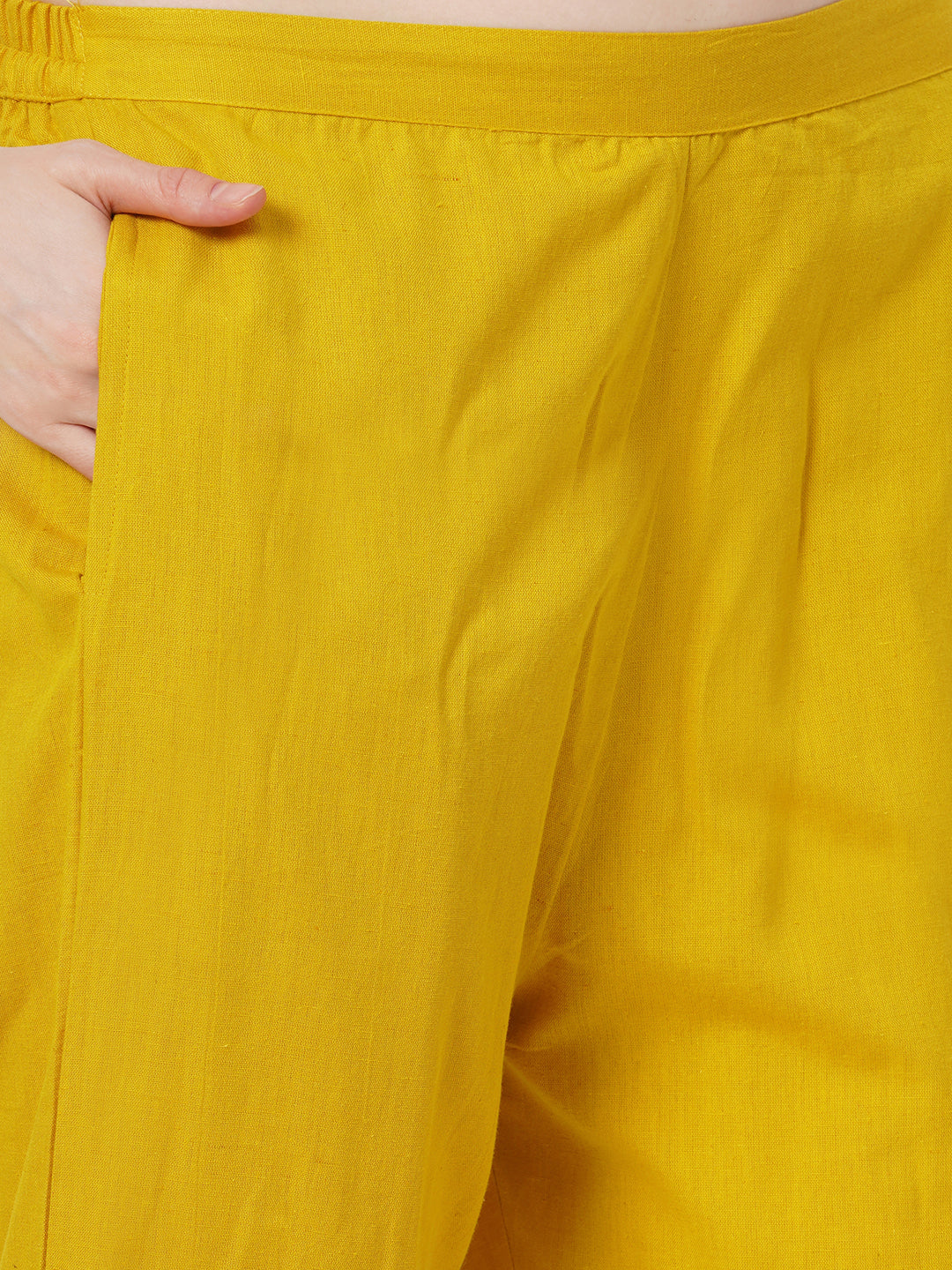 Solid Abstract Floral Embroidered Straight Fit Co-ord Set - Yellow