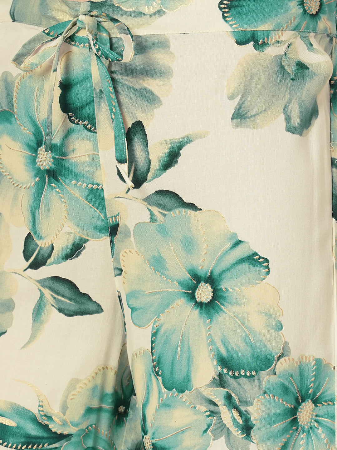 Abstract Floral Printed A-Line Flared Co-ord Set - Teal