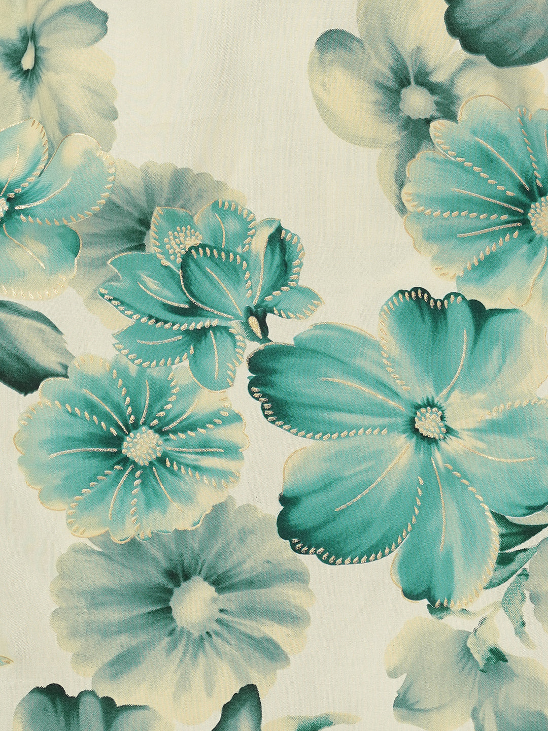 Abstract Floral Printed A-Line Flared Co-ord Set - Teal