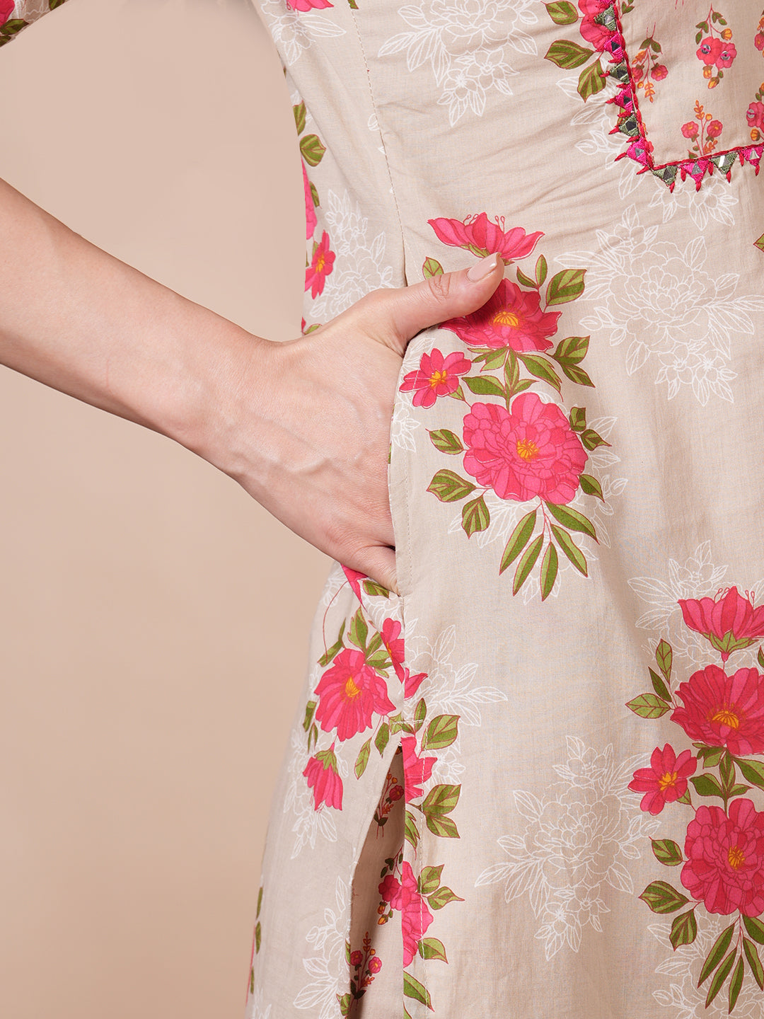 Ethnic Floral Printed Straight Fit Kurta with Palazzo - Mustard