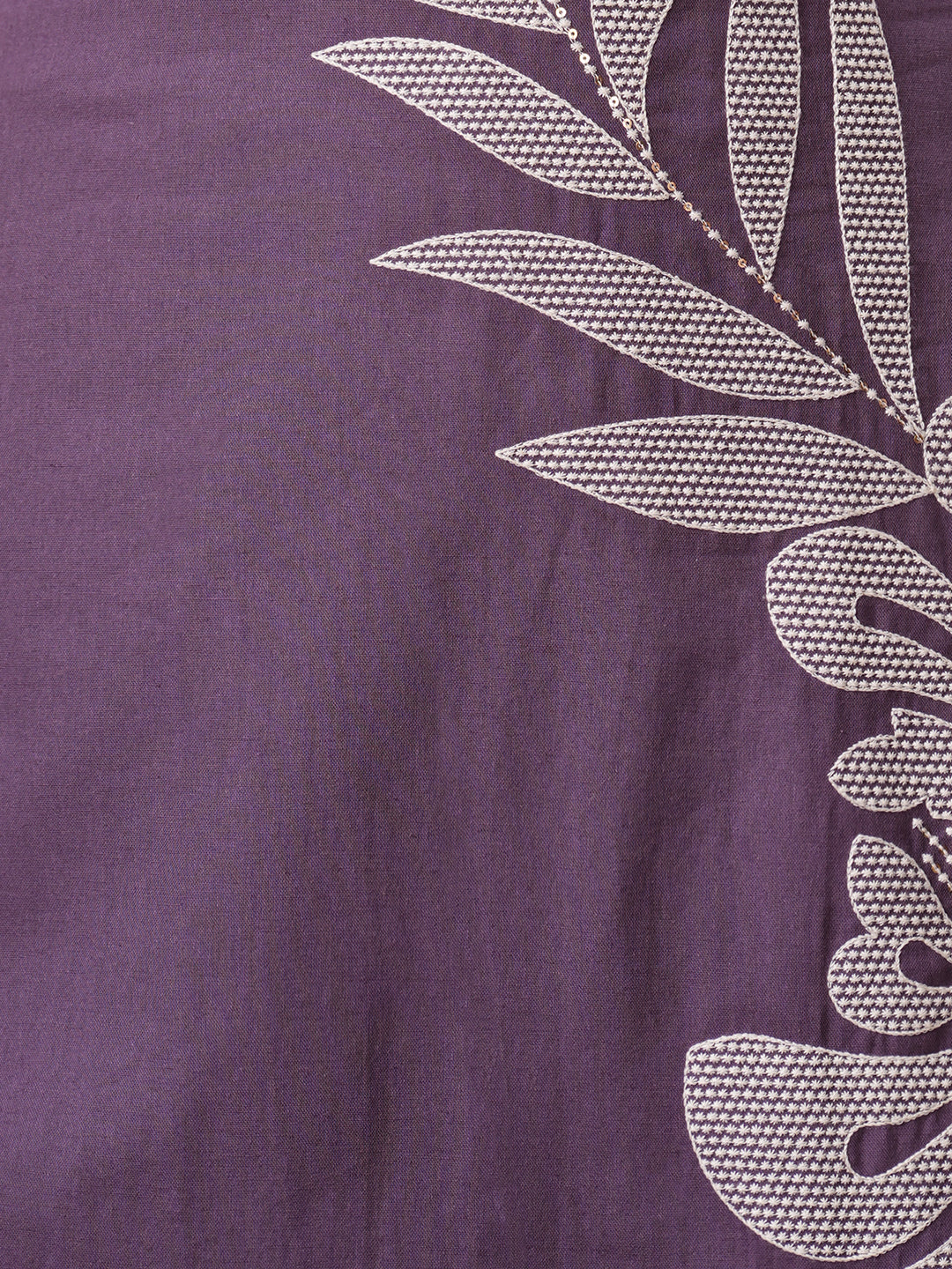 Solid Floral Embroidered Straight Fit Co-ord Set - Purple