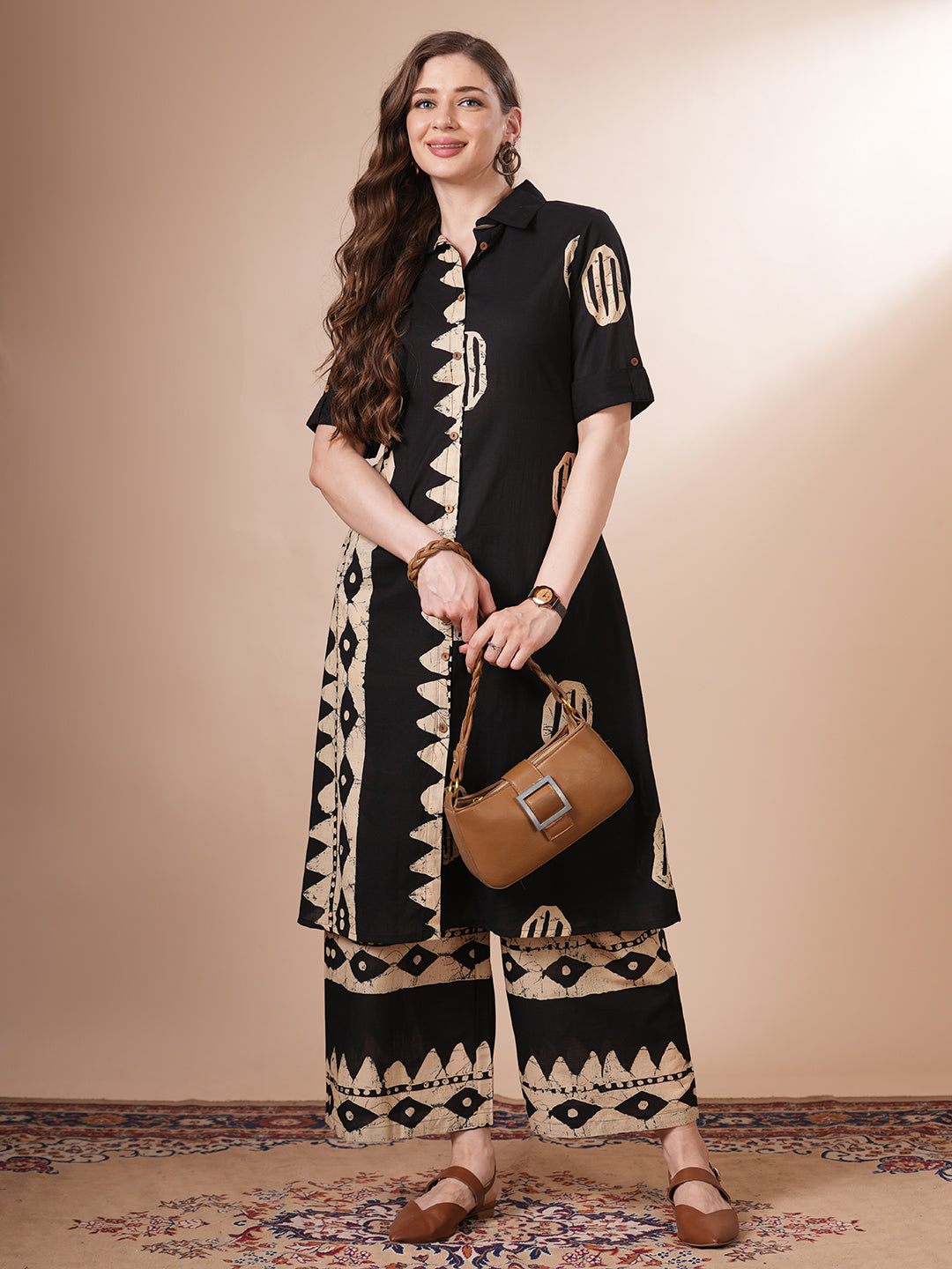 Ethnic Dabu Printed A-Line Co-ord Set - Black
