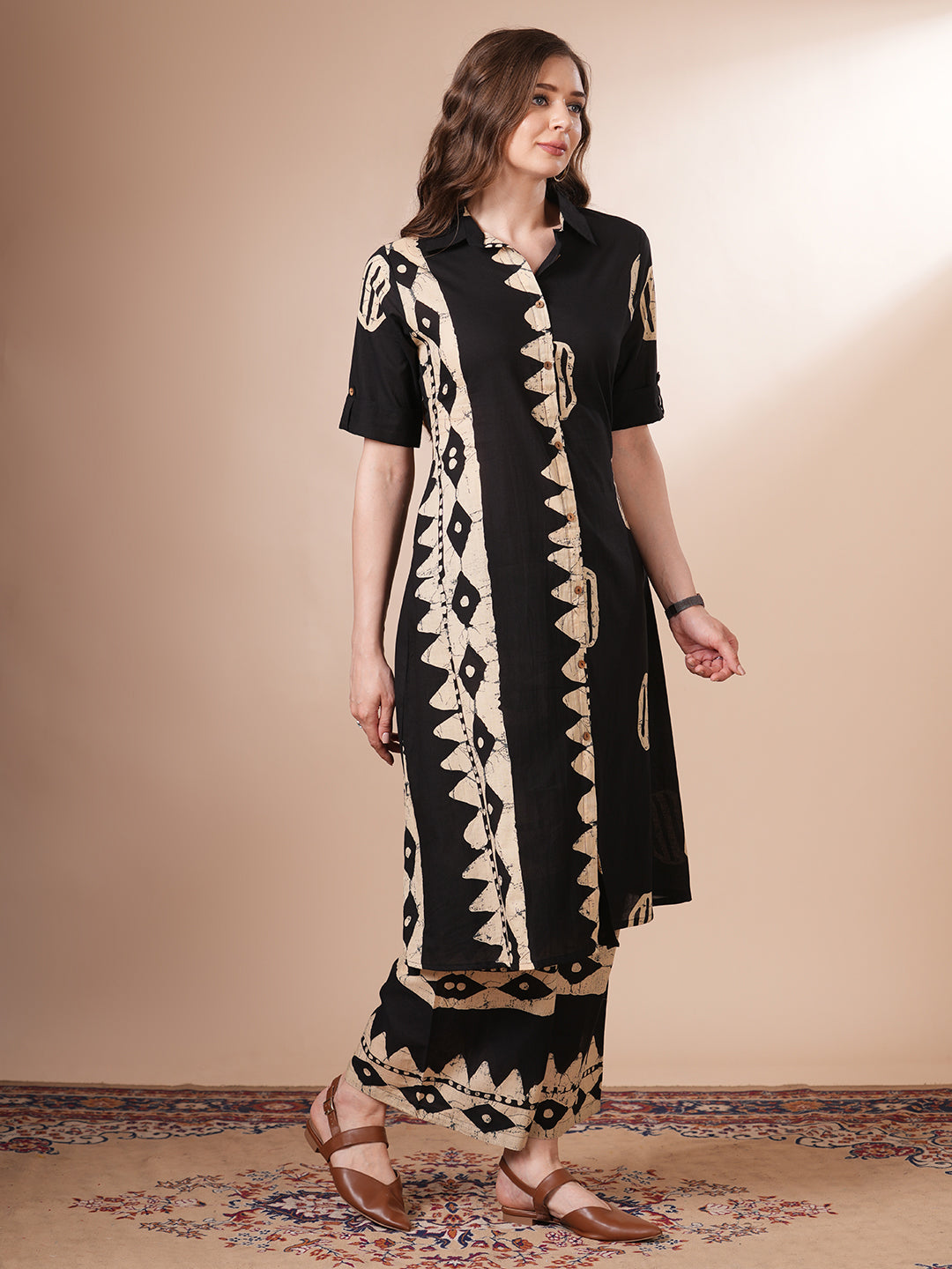 Ethnic Dabu Printed A-Line Co-ord Set - Black