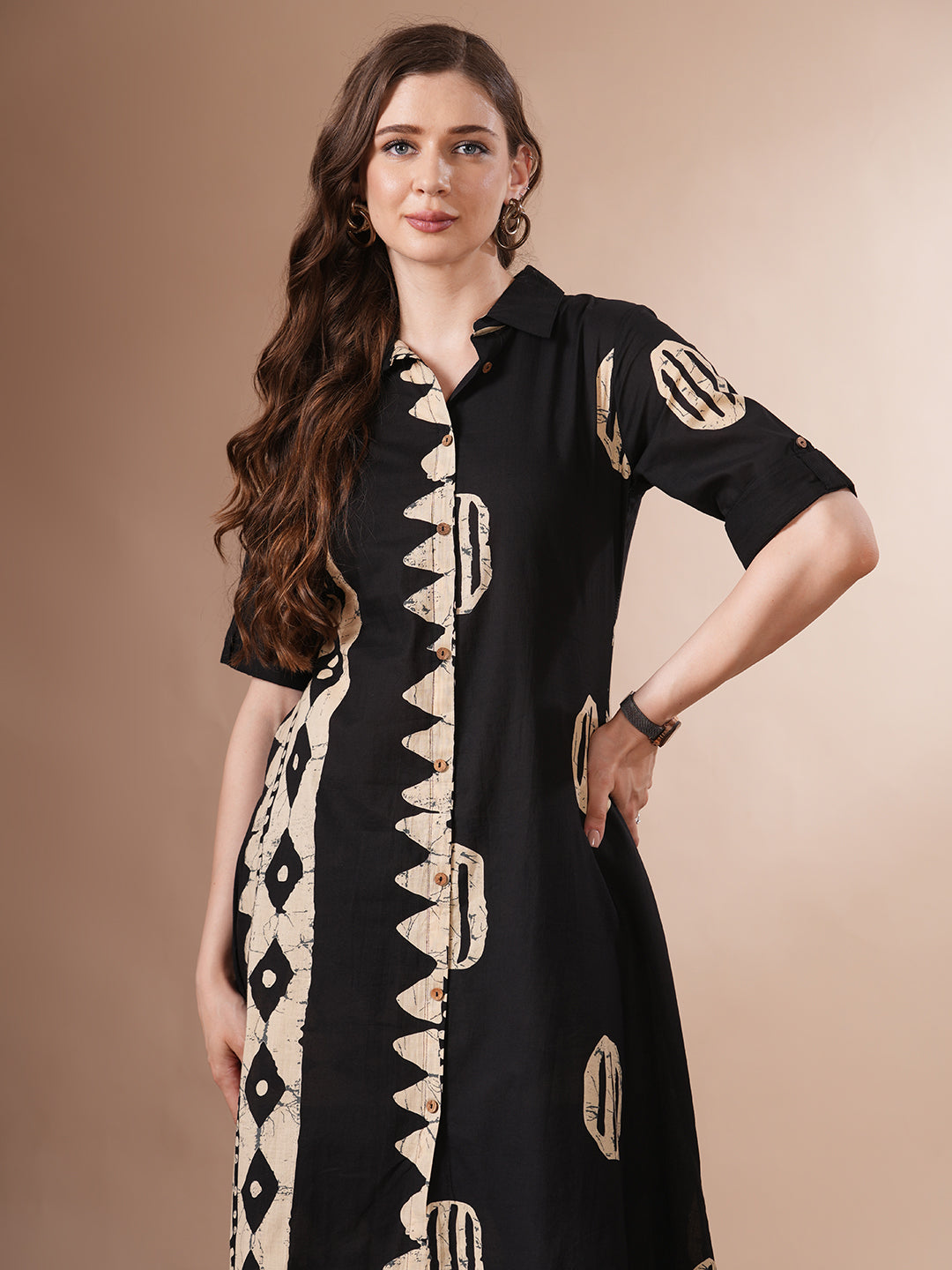 Ethnic Dabu Printed A-Line Co-ord Set - Black