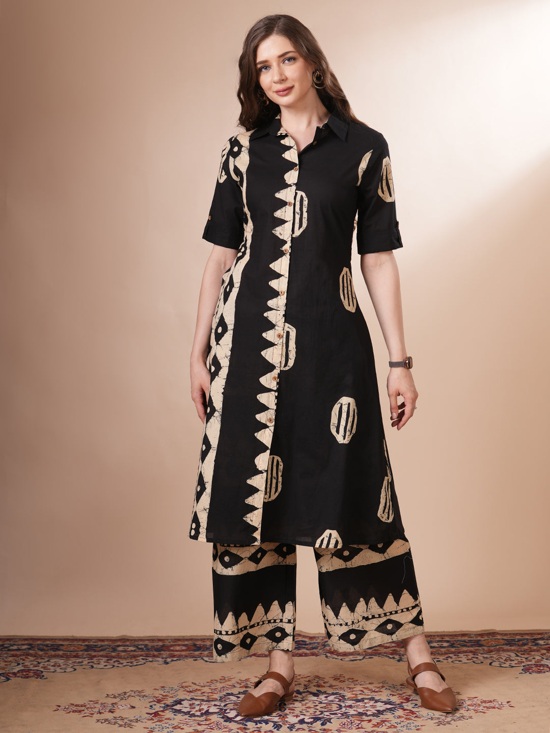 Ethnic Dabu Printed A-Line Co-ord Set - Black