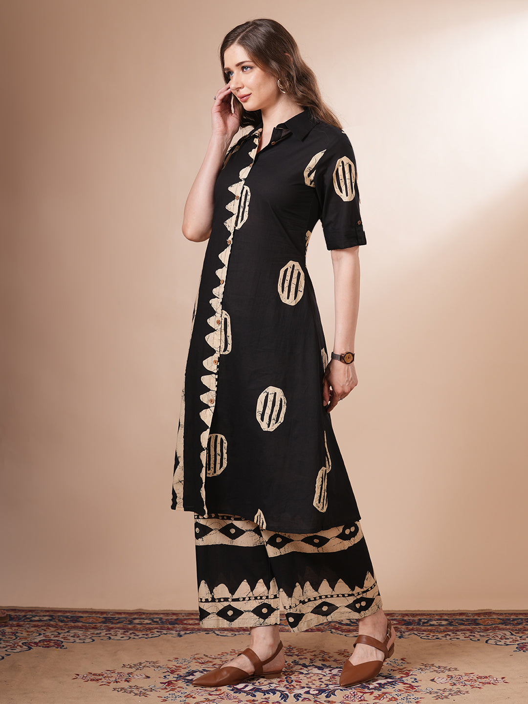 Ethnic Dabu Printed A-Line Co-ord Set - Black